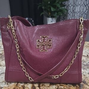 Tory Burch Burgundy Shoulder Bag with Gold Chain